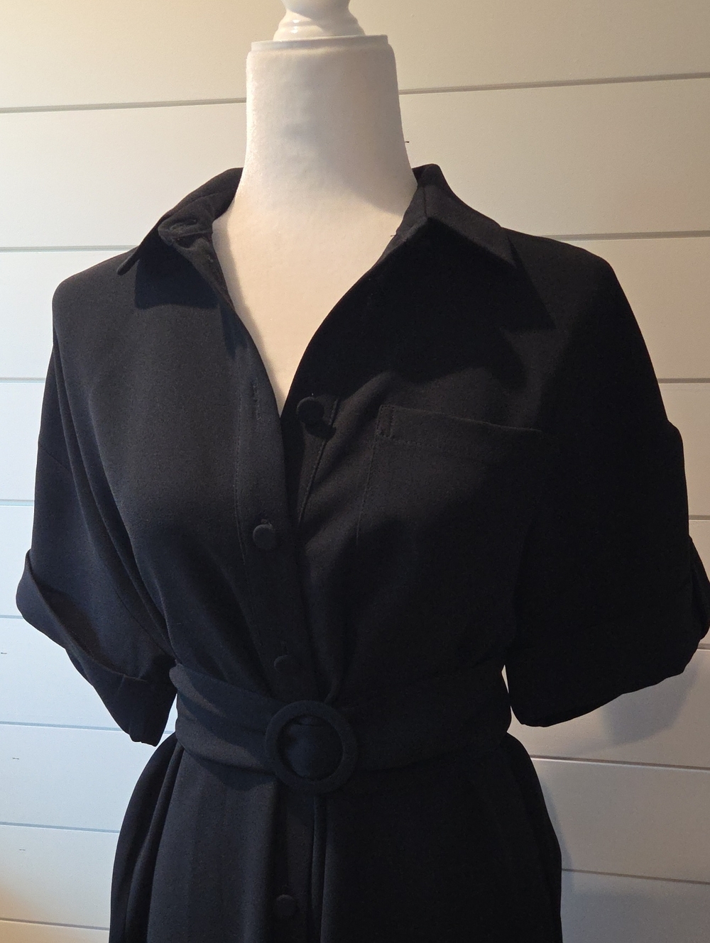 Sezane Dora Dress Black Short-Sleeve with Belt Size Small/ FR 36